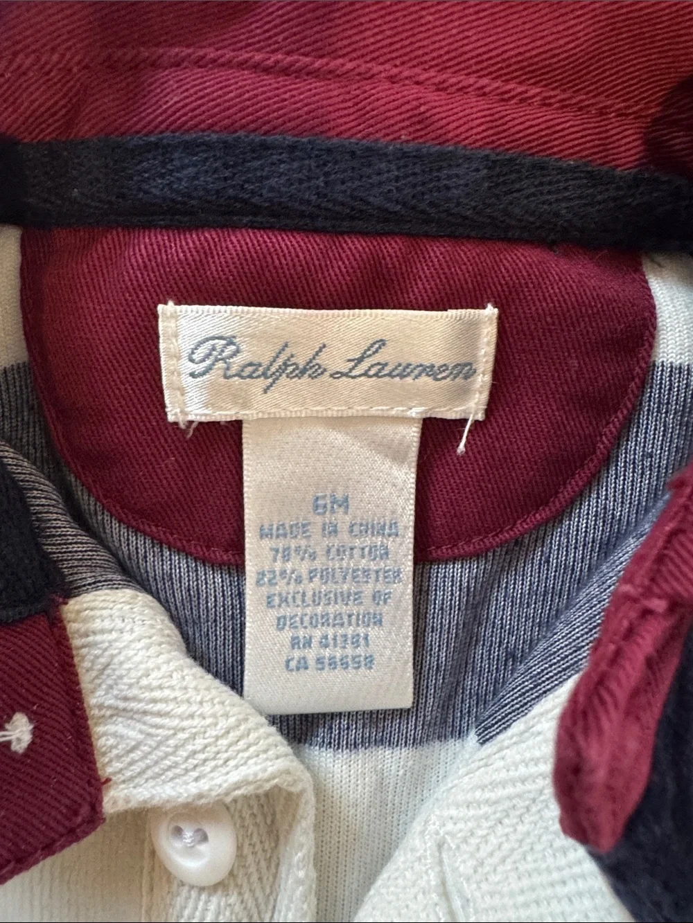 Polo by Ralph Lauren Navy & White Striped Footed One-Piece with Red Collar
